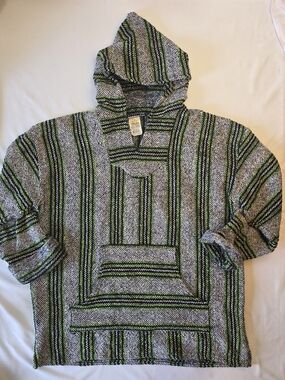 Sunspecs Men's XXL Green Black Striped Baja Hoodie Pullover Mexican Style